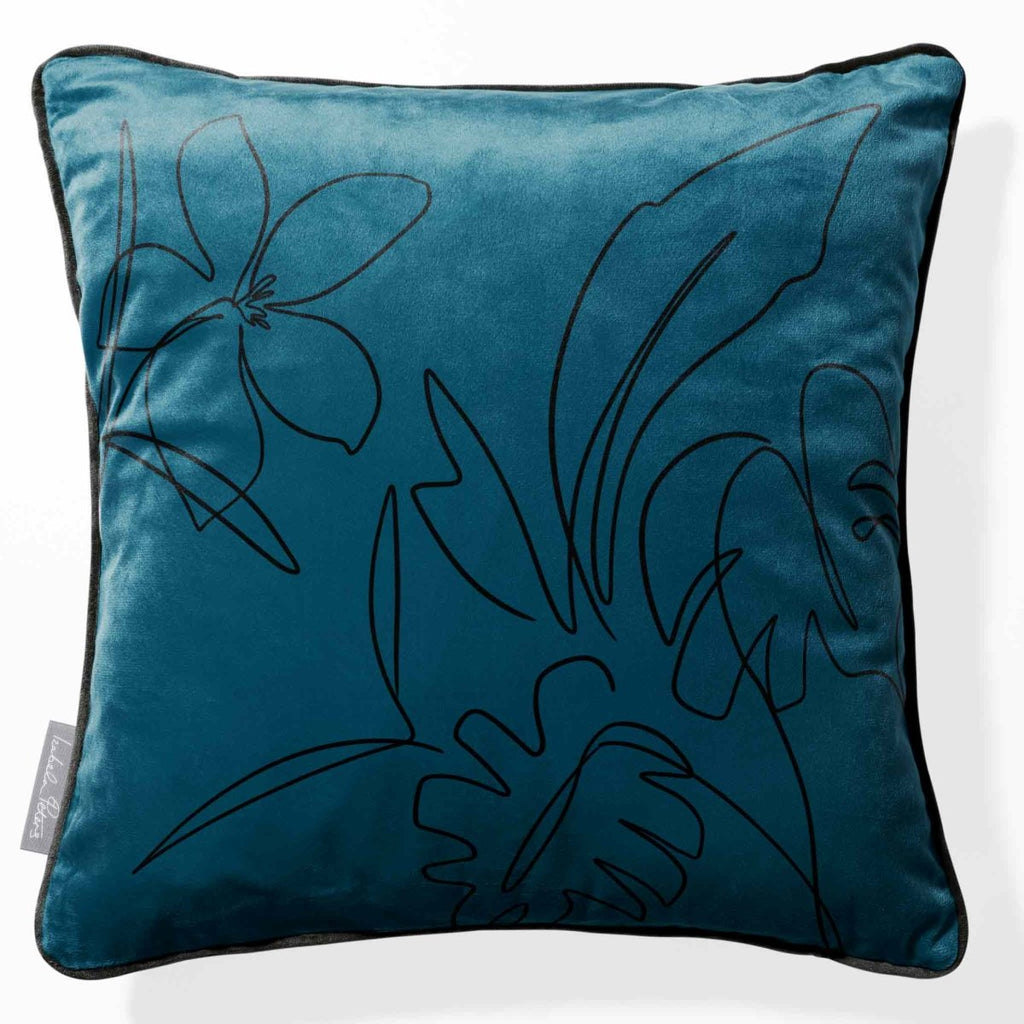 Palm and Leaves | Sustainable Velvet Cushion - Teal 40 x 40 cm Piped by Izabela Peters