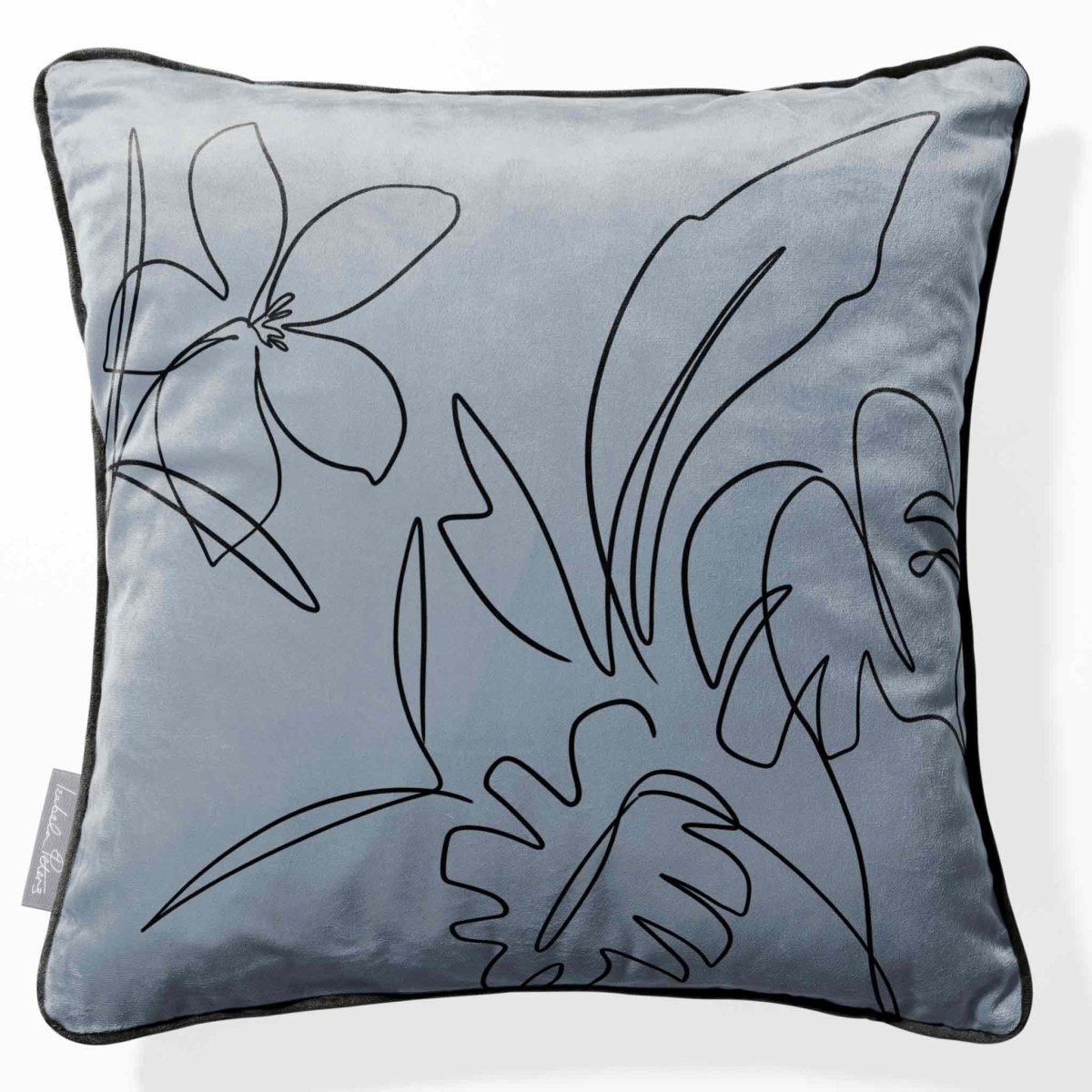 Palm and Leaves | Sustainable Velvet Cushion - French Grey 40 x 40 cm Piped by Izabela Peters