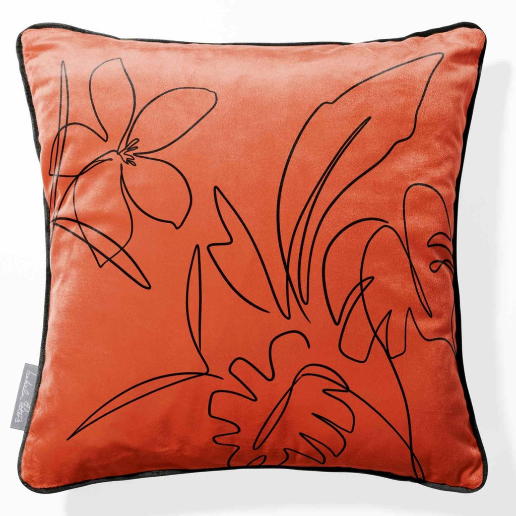 Palm and Leaves | Sustainable Velvet Cushion - Burnt Ochre 40 x 40 cm Piped by Izabela Peters