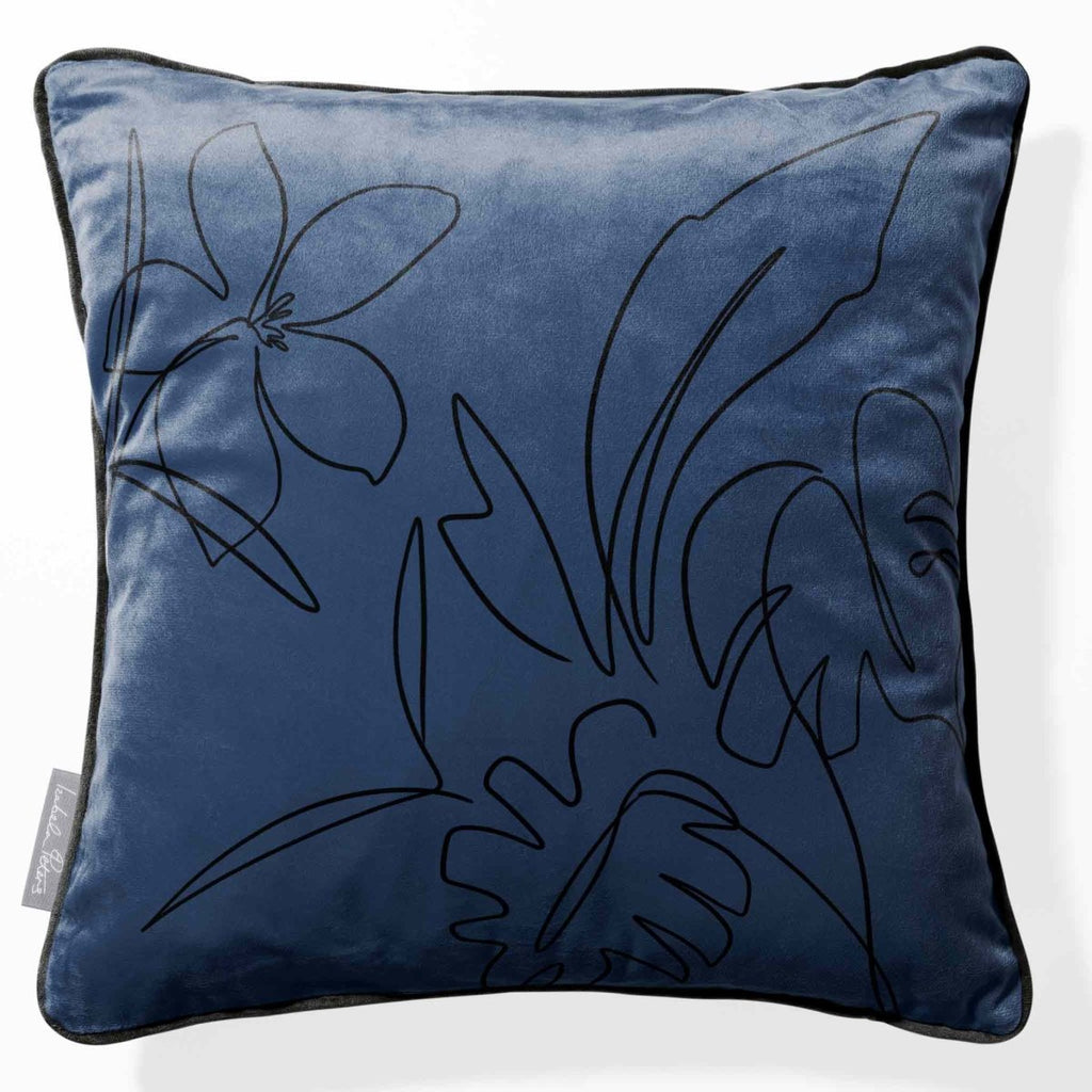 Palm and Leaves | Sustainable Velvet Cushion - Petrol Blue 40 x 40 cm Piped by Izabela Peters