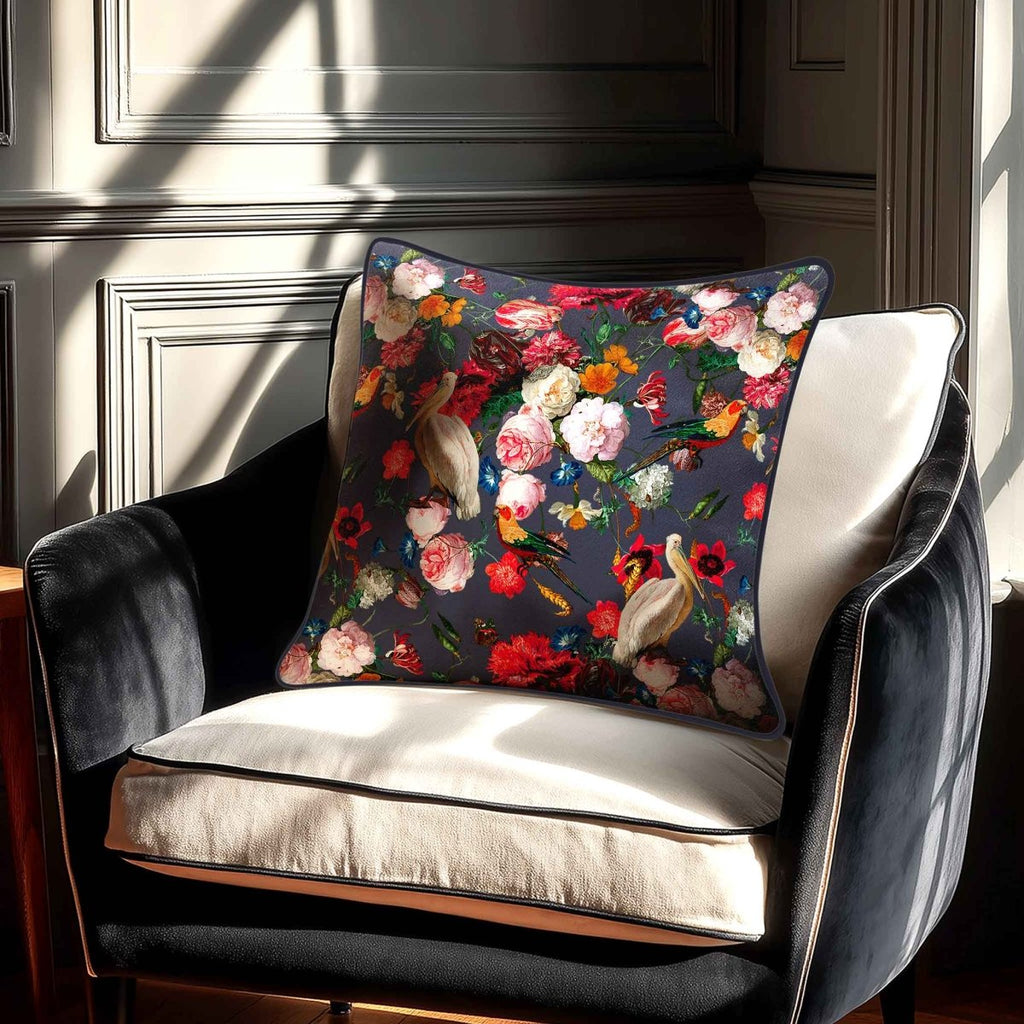 Peruvian Paradise | Sustainable Velvet Cushion - Graphite 40 x 40 cm Standard by Izabela Peters