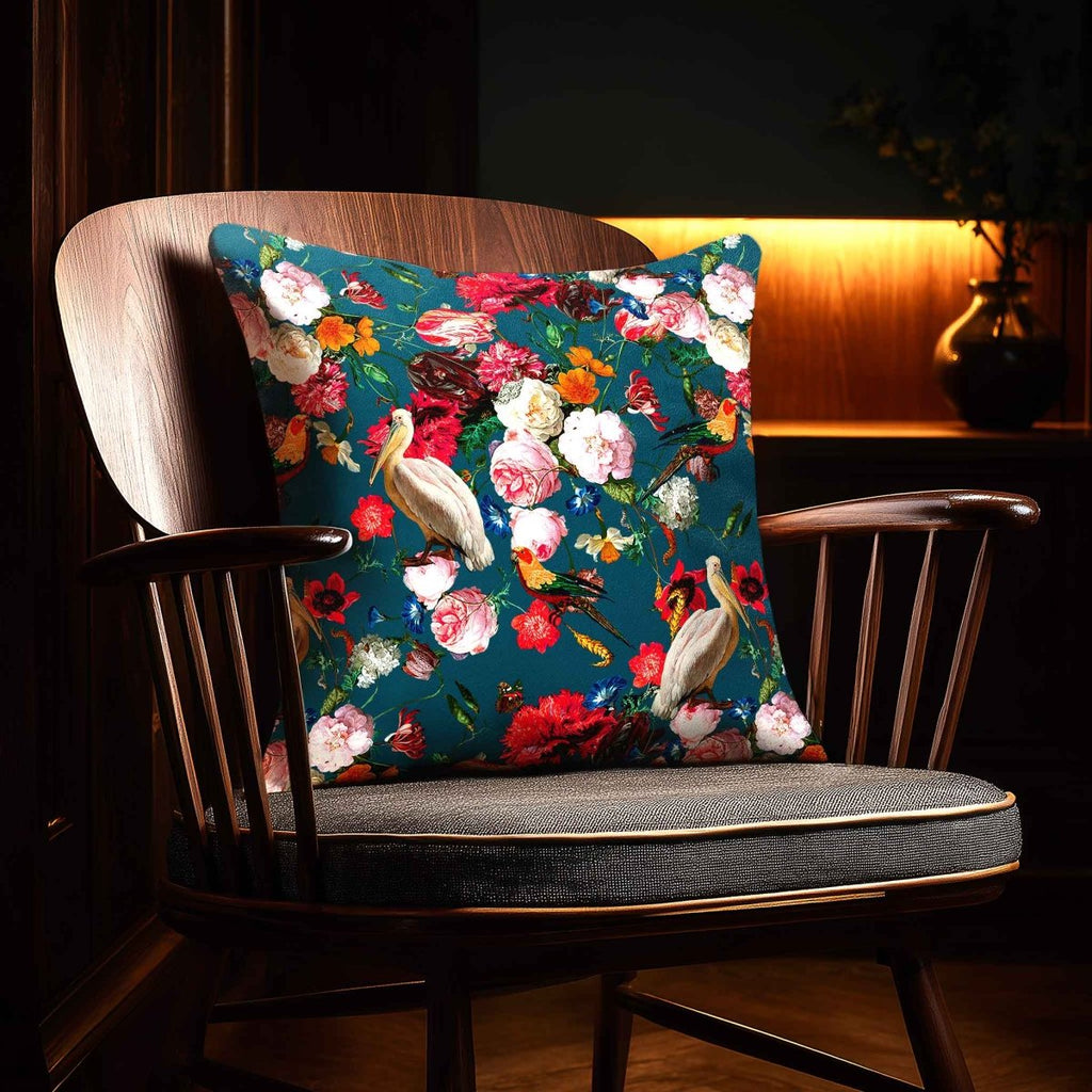 Peruvian Paradise | Sustainable Velvet Cushion - Teal 40 x 40 cm Standard by Izabela Peters
