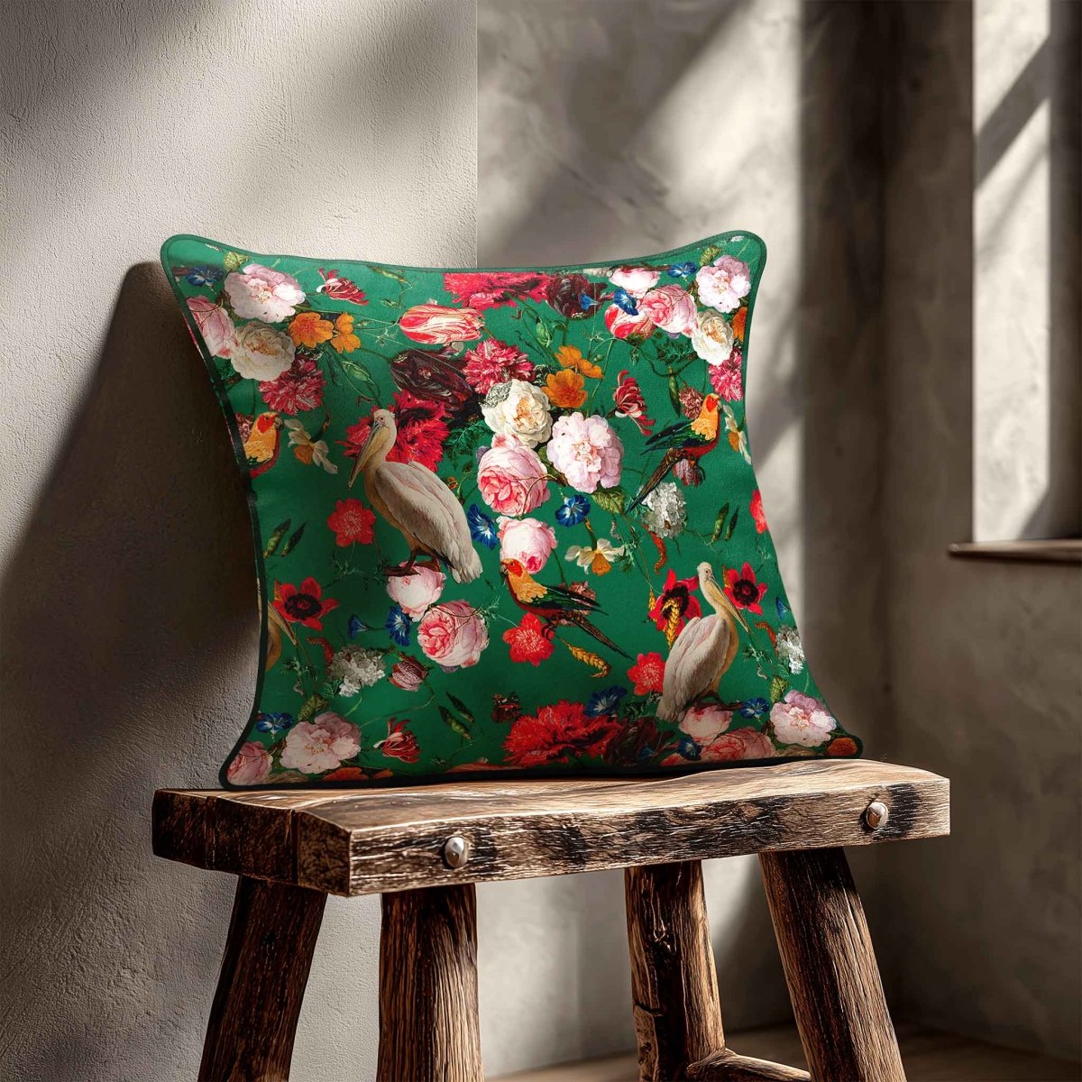 Peruvian Paradise | Sustainable Velvet Cushion - Emerald Green 40 x 40 cm Standard by Izabela Peters