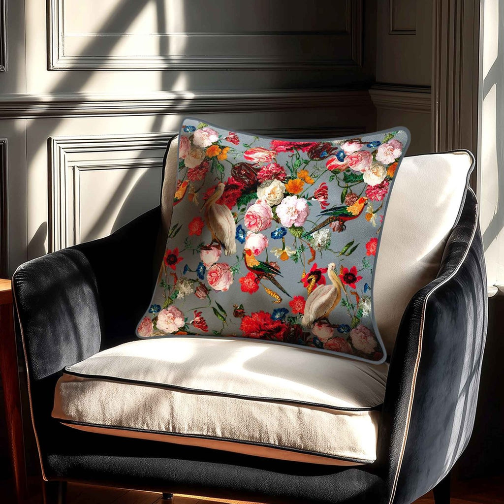 Peruvian Paradise | Sustainable Velvet Cushion - French Grey 40 x 40 cm Standard by Izabela Peters