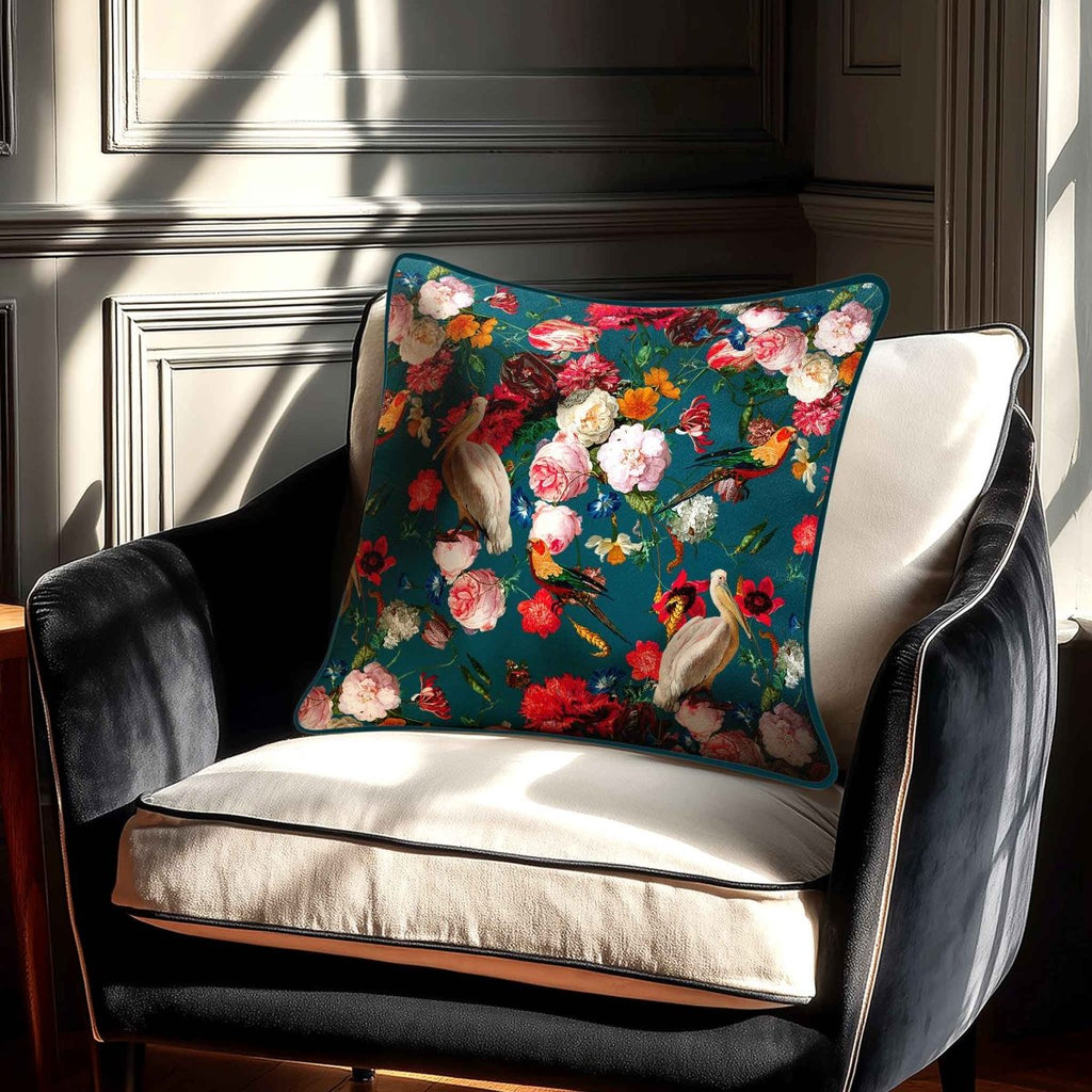 Peruvian Paradise | Sustainable Velvet Cushion - Teal 40 x 40 cm Standard by Izabela Peters