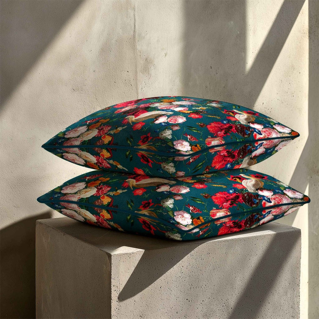 Peruvian Paradise | Sustainable Velvet Cushion - Teal 40 x 40 cm Standard by Izabela Peters