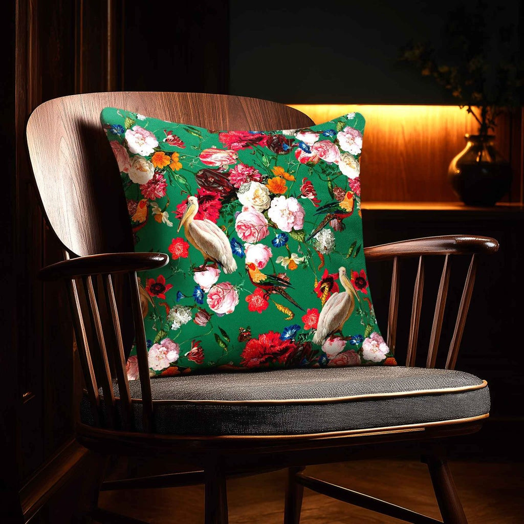 Peruvian Paradise | Sustainable Velvet Cushion - Emerald Green 40 x 40 cm Standard by Izabela Peters