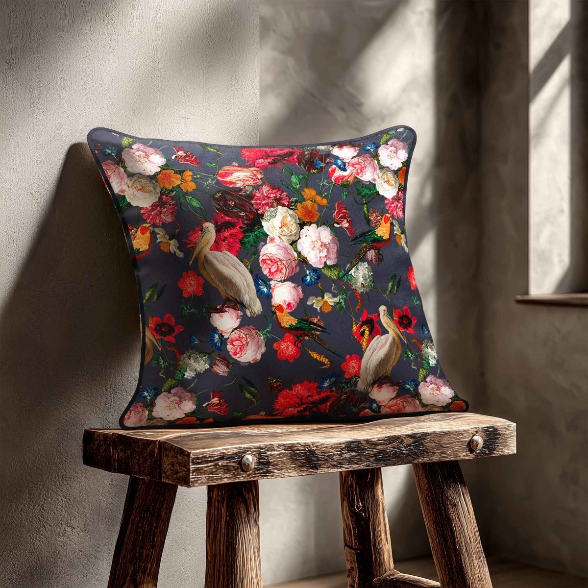 Peruvian Paradise | Sustainable Velvet Cushion - Graphite 40 x 40 cm Standard by Izabela Peters