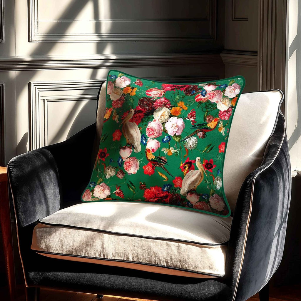 Peruvian Paradise | Sustainable Velvet Cushion - Emerald Green 40 x 40 cm Standard by Izabela Peters