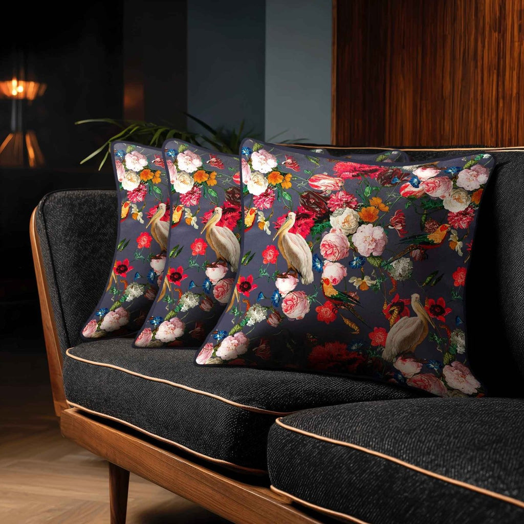 Peruvian Paradise | Sustainable Velvet Cushion - Graphite 40 x 40 cm Standard by Izabela Peters