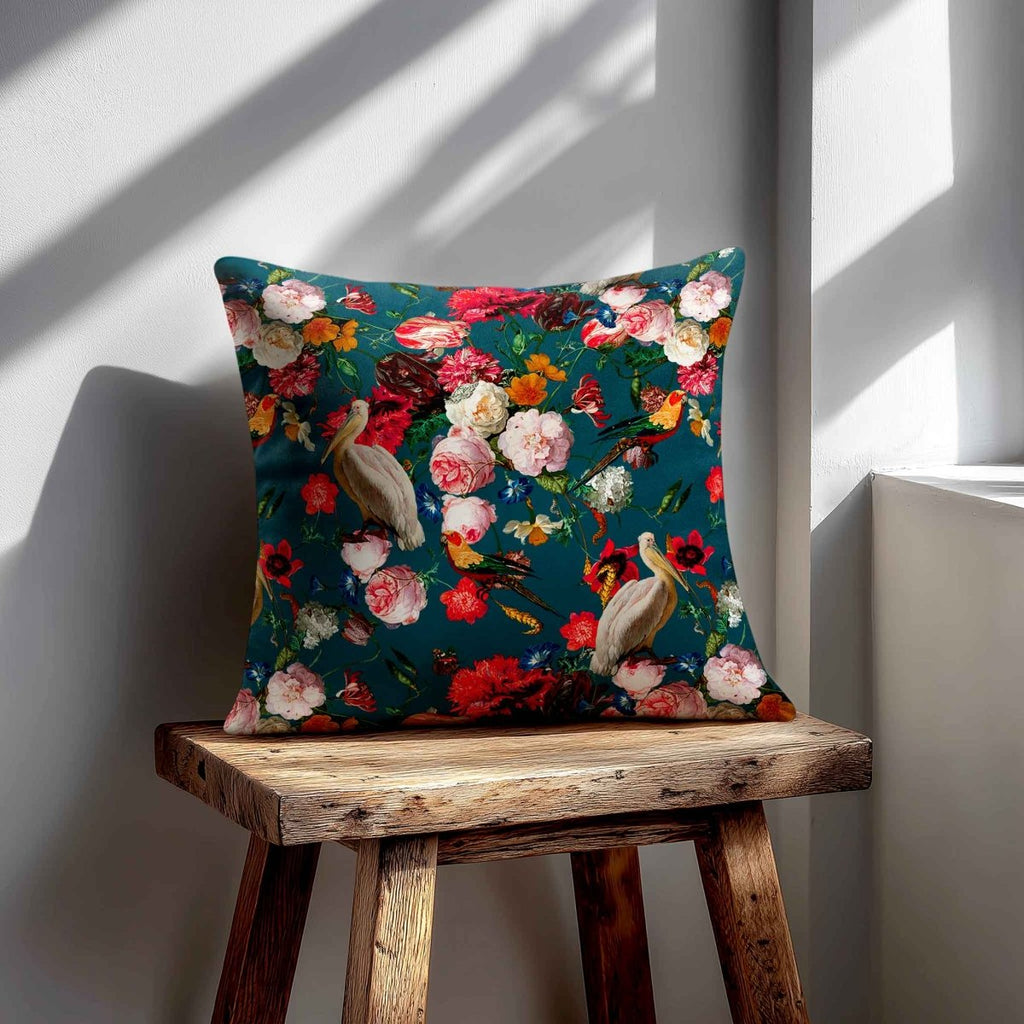 Peruvian Paradise | Sustainable Velvet Cushion - Teal 40 x 40 cm Standard by Izabela Peters