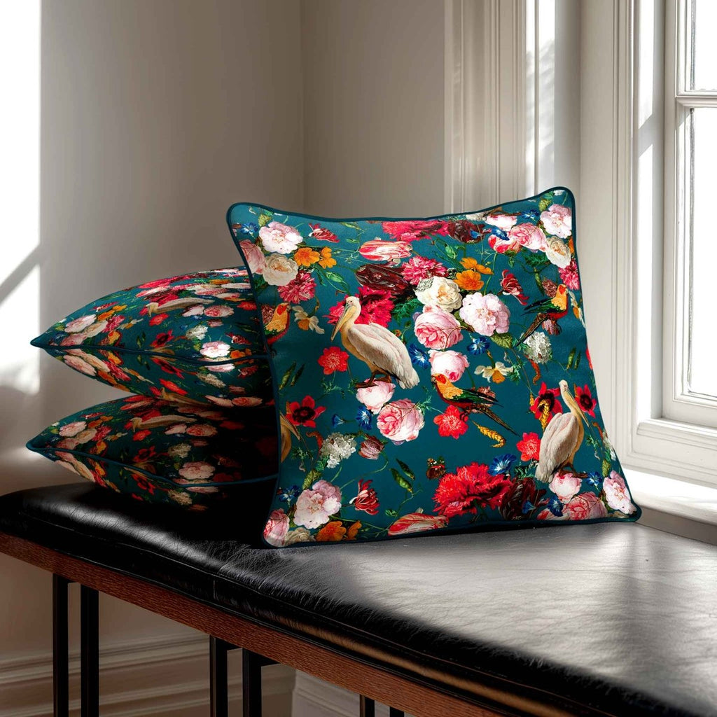 Peruvian Paradise | Sustainable Velvet Cushion - Teal 40 x 40 cm Standard by Izabela Peters