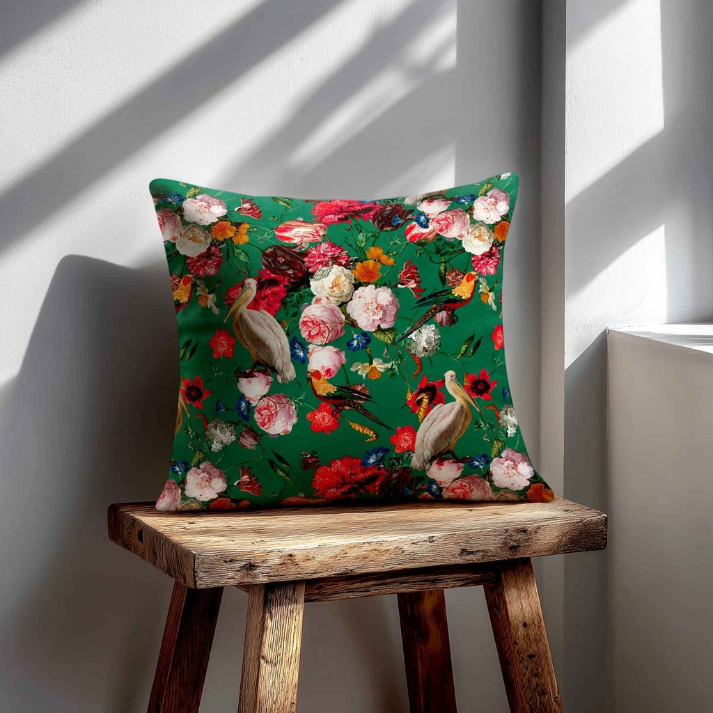 Peruvian Paradise | Sustainable Velvet Cushion - Emerald Green 40 x 40 cm Standard by Izabela Peters