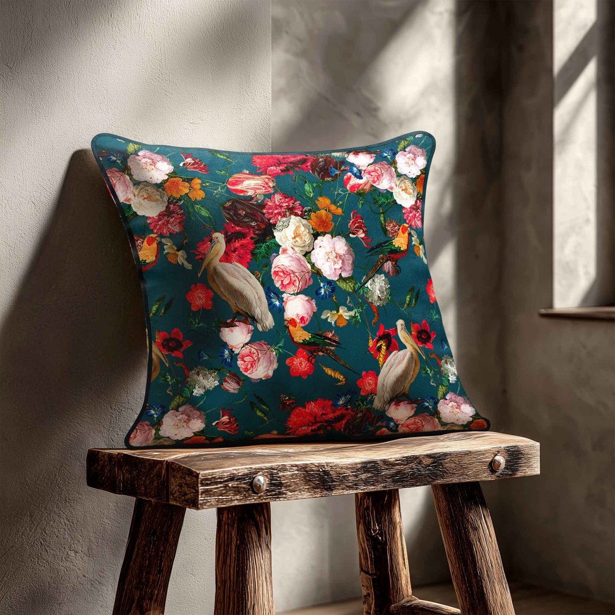Peruvian Paradise | Sustainable Velvet Cushion - Teal 40 x 40 cm Standard by Izabela Peters