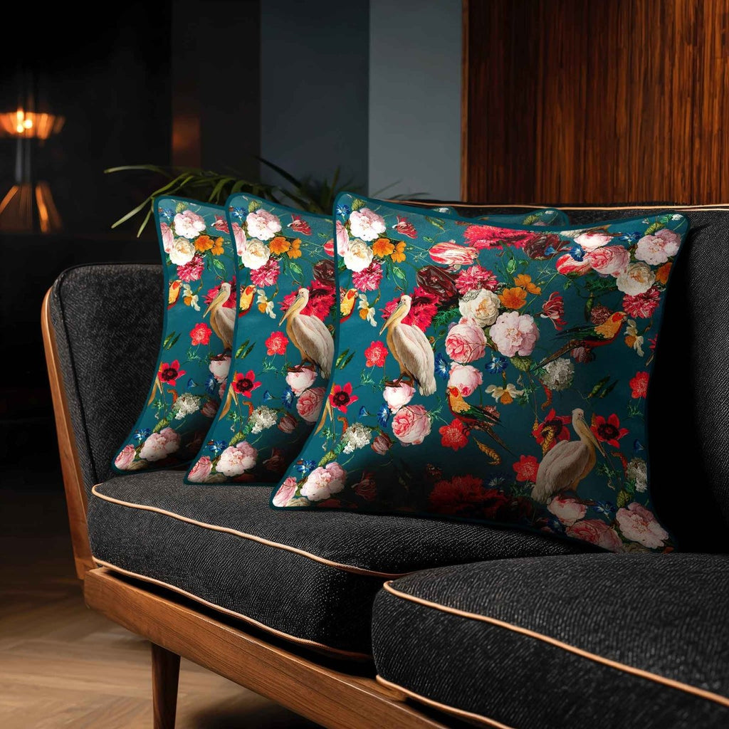 Peruvian Paradise | Sustainable Velvet Cushion - Teal 40 x 40 cm Standard by Izabela Peters