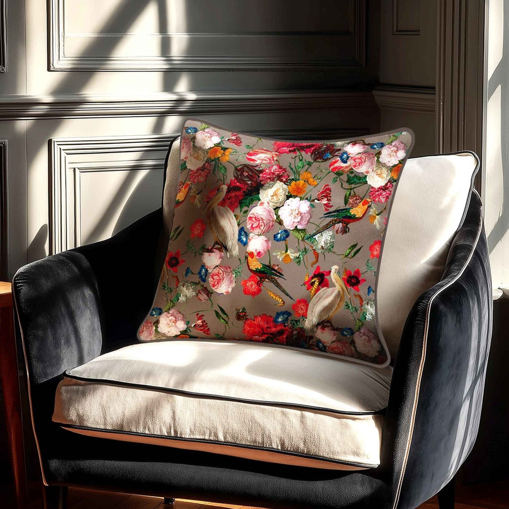 Peruvian Paradise | Sustainable Velvet Cushion - Dovedale Stone 40 x 40 cm Standard by Izabela Peters