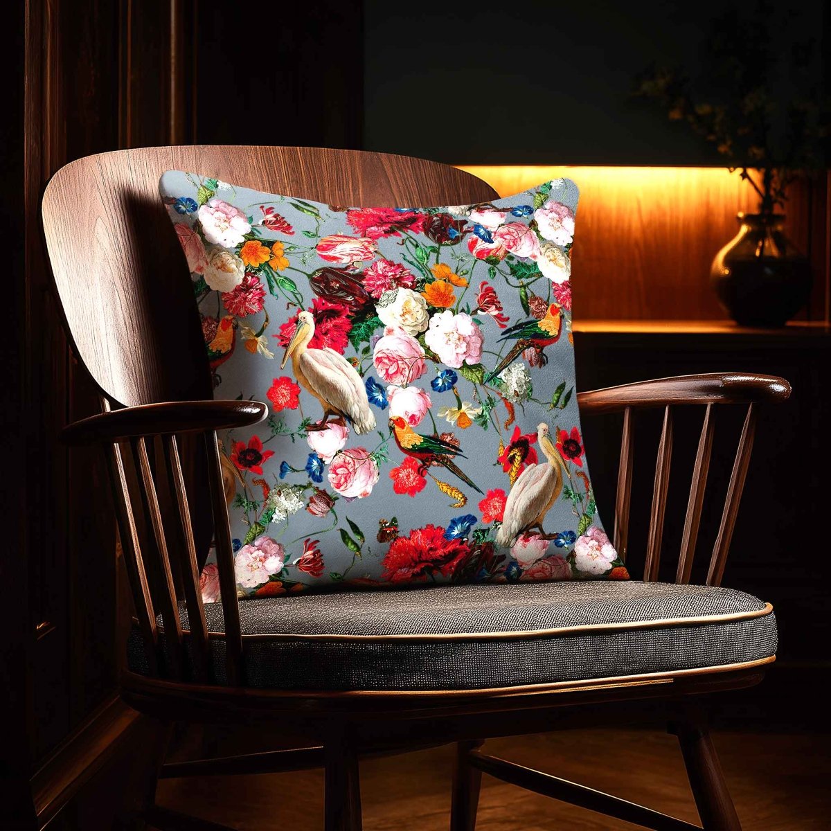 Peruvian Paradise | Sustainable Velvet Cushion - French Grey 40 x 40 cm Piped by Izabela Peters