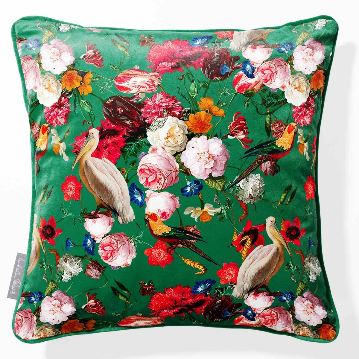 Peruvian Paradise | Sustainable Velvet Cushion - Emerald Green 40 x 40 cm Piped by Izabela Peters