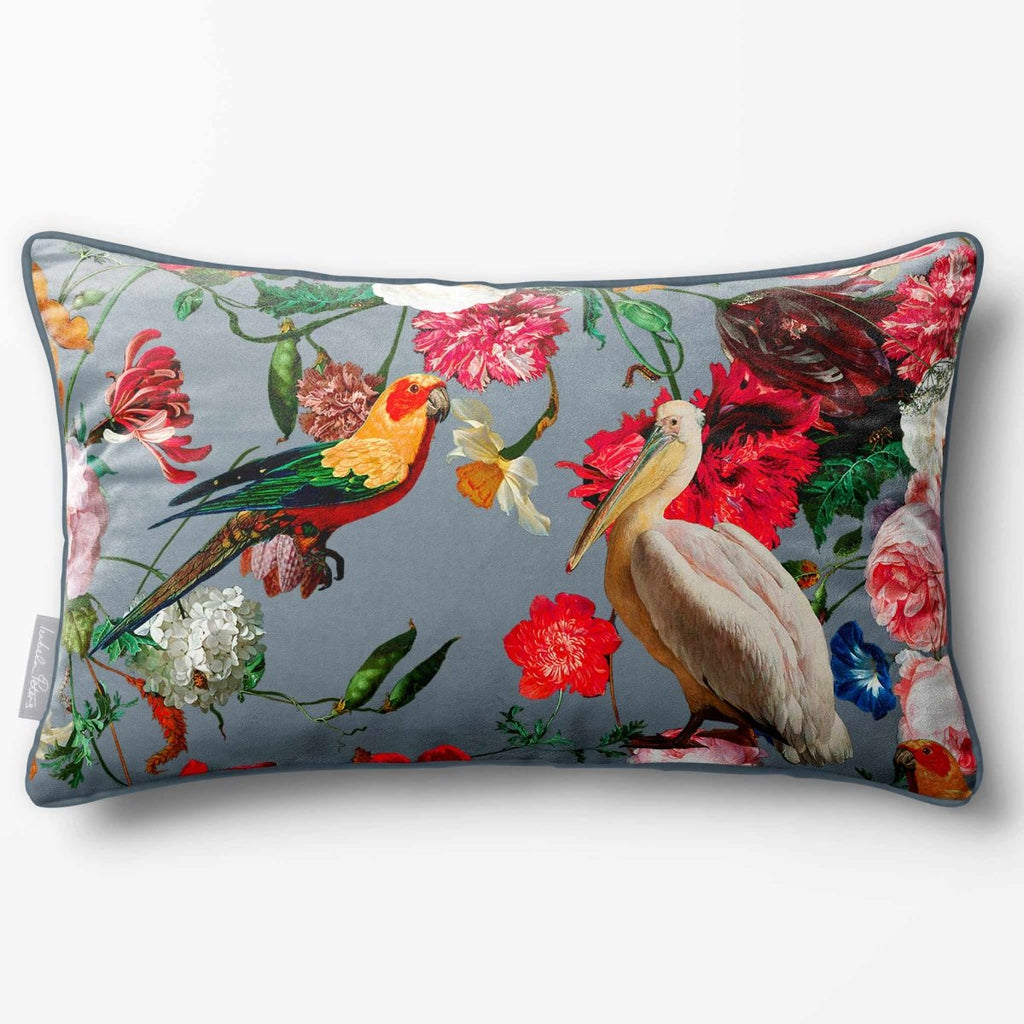 Peruvian Paradise | Sustainable Velvet Rectangle Cushion - French Grey 50 x 30 cm Piped by Izabela Peters
