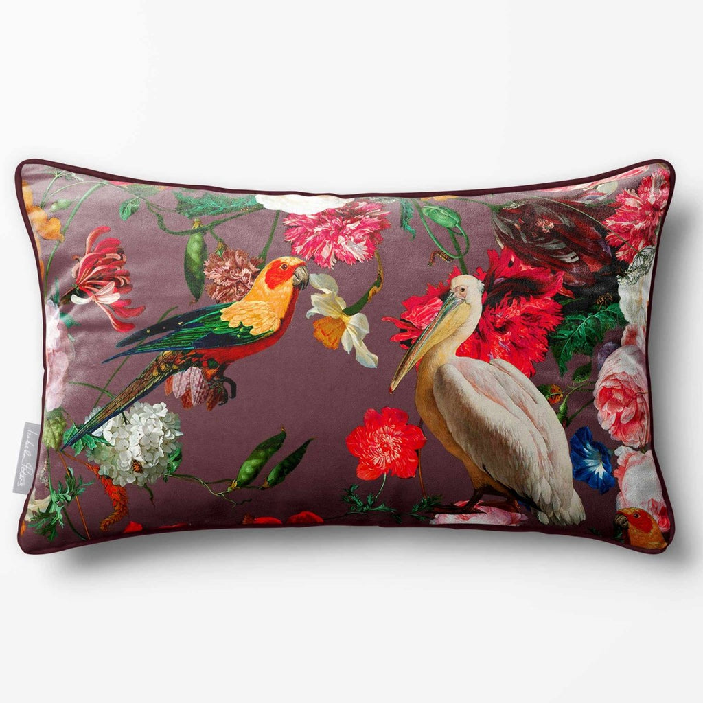 Peruvian Paradise | Sustainable Velvet Rectangle Cushion - Italian Grape 50 x 30 cm Piped by Izabela Peters