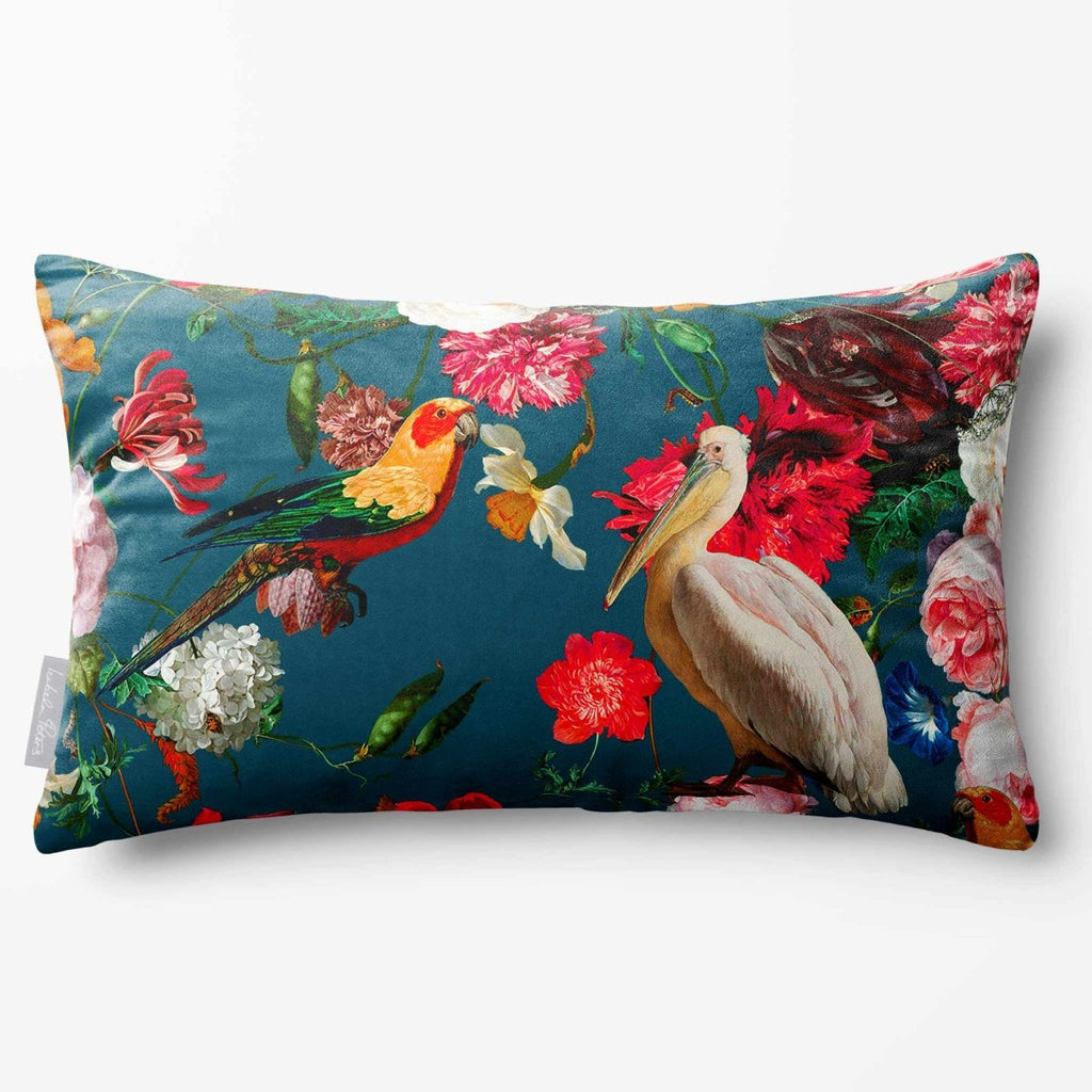 Peruvian Paradise | Sustainable Velvet Rectangle Cushion - Teal 50 x 30 cm Standard by Izabela Peters