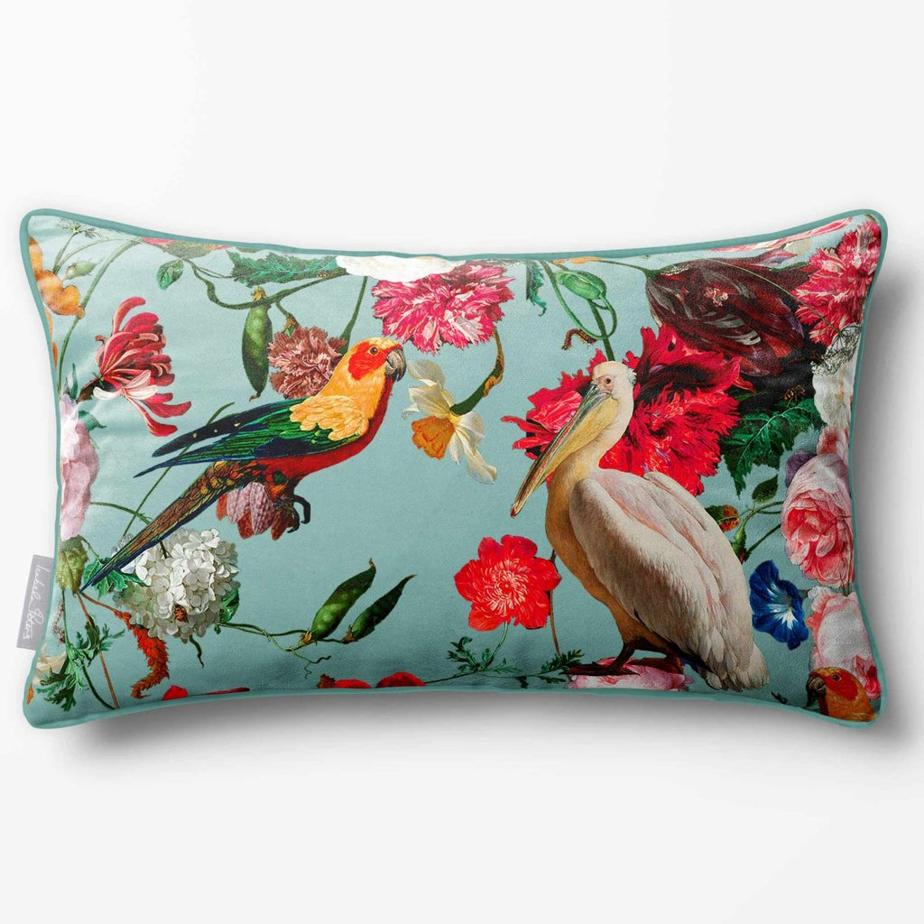 Peruvian Paradise | Sustainable Velvet Rectangle Cushion - Blue Surf 50 x 30 cm Piped by Izabela Peters