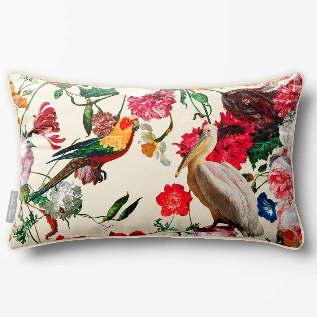 Peruvian Paradise | Sustainable Velvet Rectangle Cushion - Ivory Cream 50 x 30 cm Piped by Izabela Peters