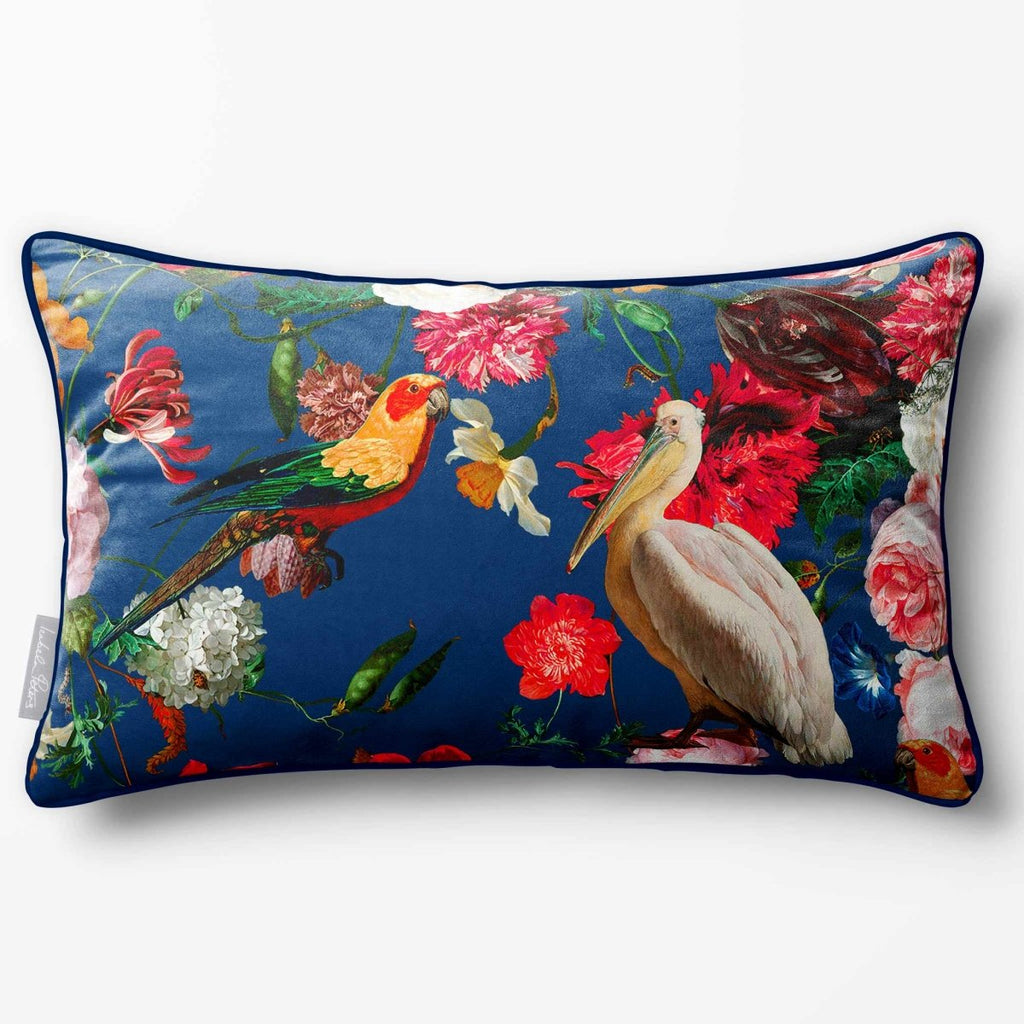 Peruvian Paradise | Sustainable Velvet Rectangle Cushion - Estate Blue 50 x 30 cm Piped by Izabela Peters