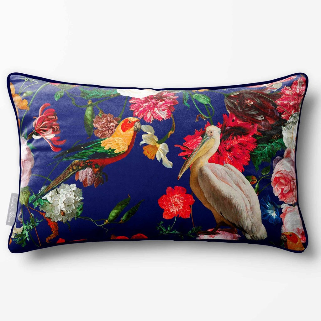 Peruvian Paradise | Sustainable Velvet Rectangle Cushion - Midnight 50 x 30 cm Piped by Izabela Peters