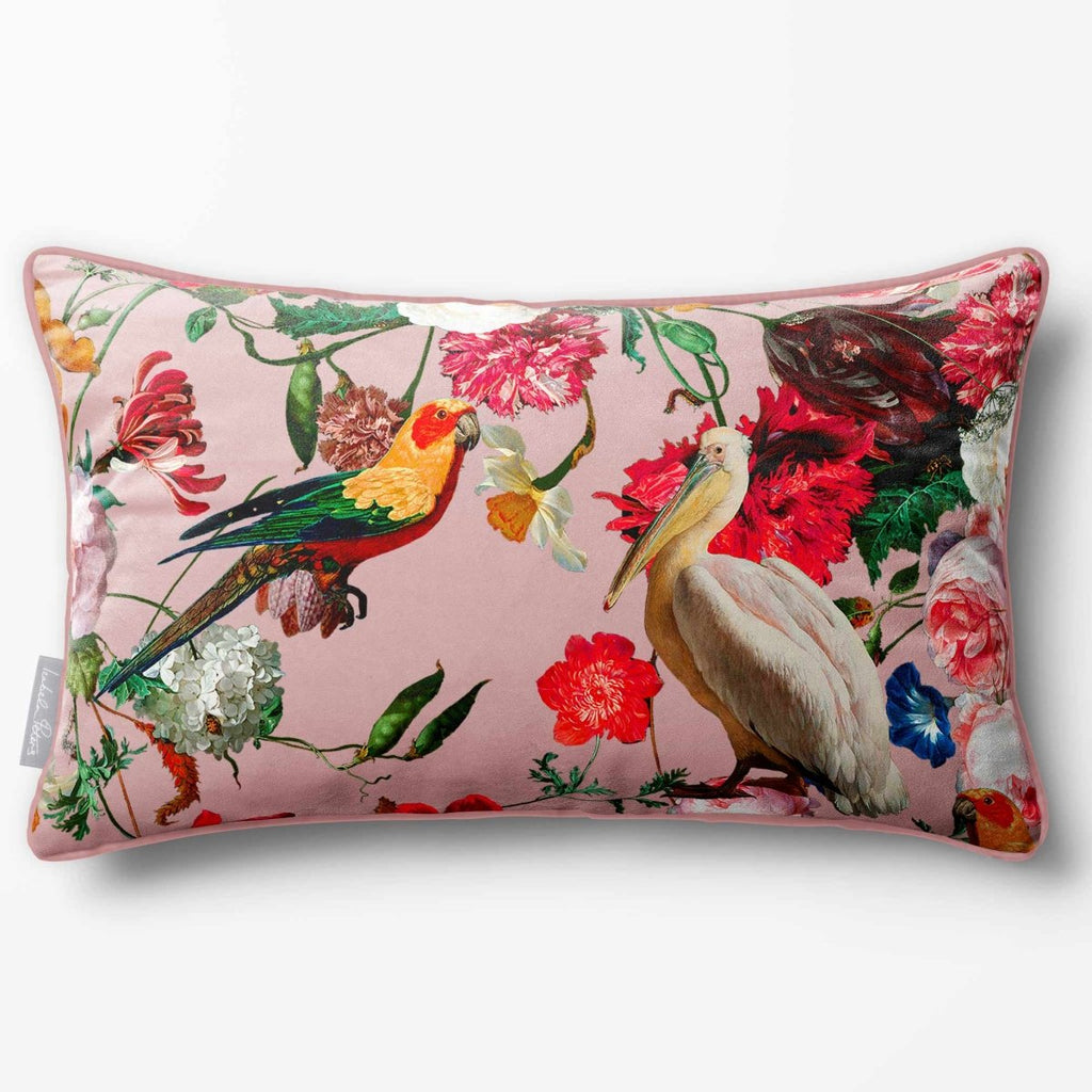 Peruvian Paradise | Sustainable Velvet Rectangle Cushion - Rosewater 50 x 30 cm Piped by Izabela Peters