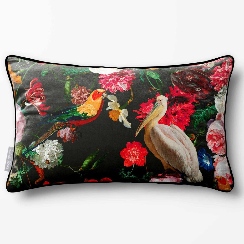 Peruvian Paradise | Sustainable Velvet Rectangle Cushion - Charcoal 50 x 30 cm Piped by Izabela Peters