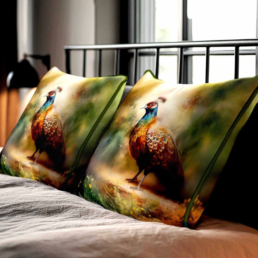 Pheasant | Sustainable Velvet Cushion - 40 x 40 cm Piped by Izabela Peters