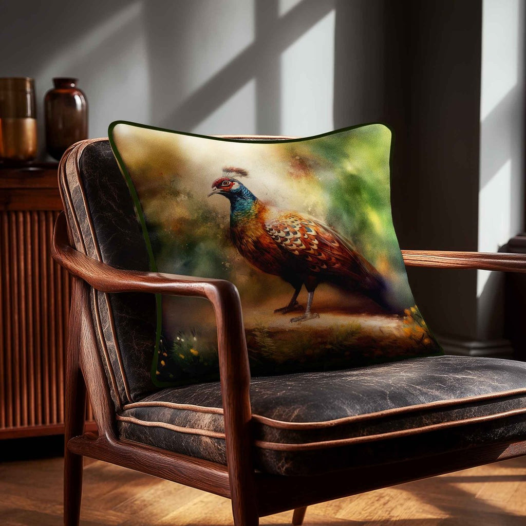 Pheasant | Sustainable Velvet Cushion - 40 x 40 cm Piped by Izabela Peters