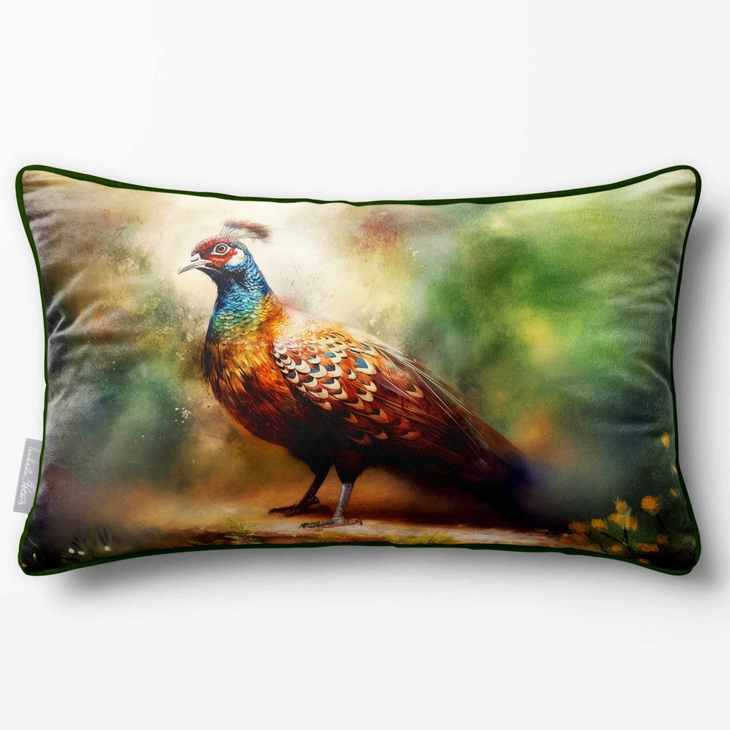 Pheasant | Sustainable Velvet Rectangle Cushion - 50 x 30 cm Piped by Izabela Peters