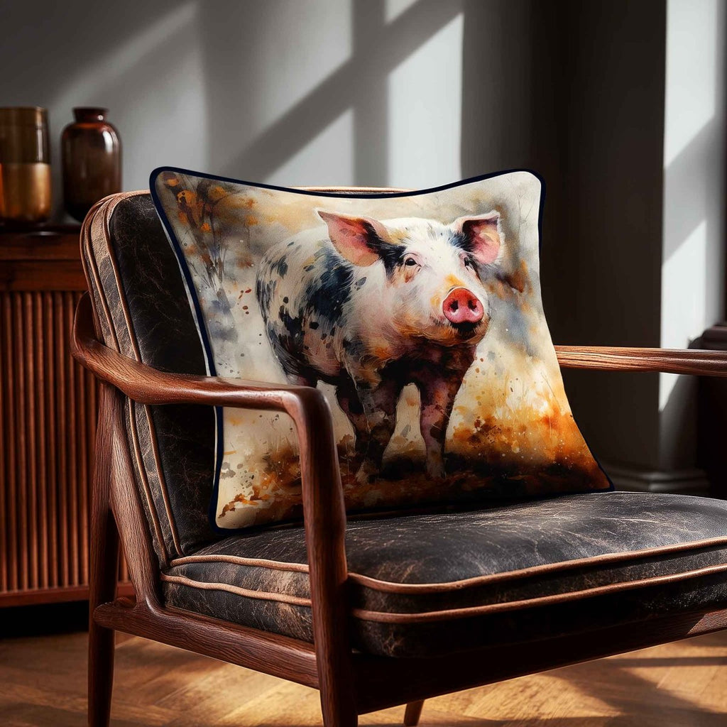 Pig | Sustainable Velvet Cushion - 40 x 40 cm Piped by Izabela Peters