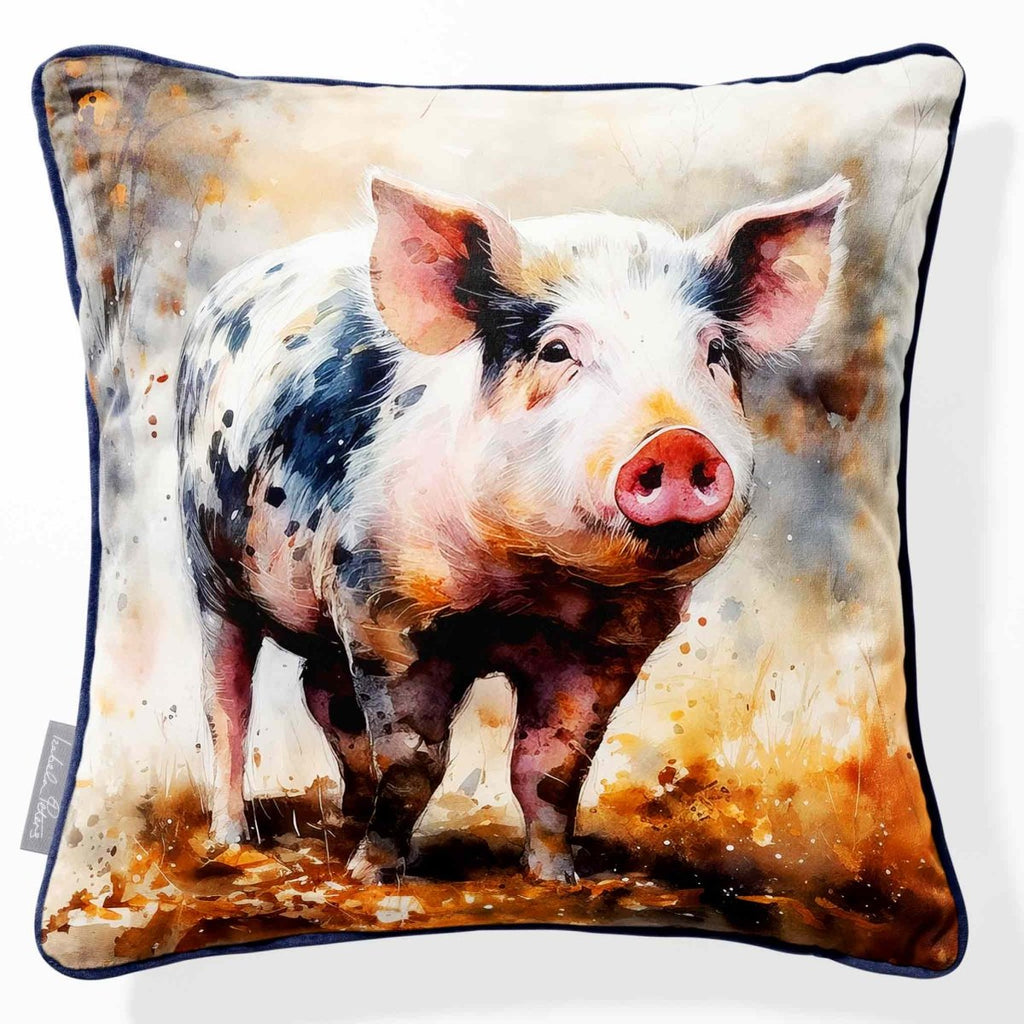 Pig | Sustainable Velvet Cushion - 40 x 40 cm Piped by Izabela Peters