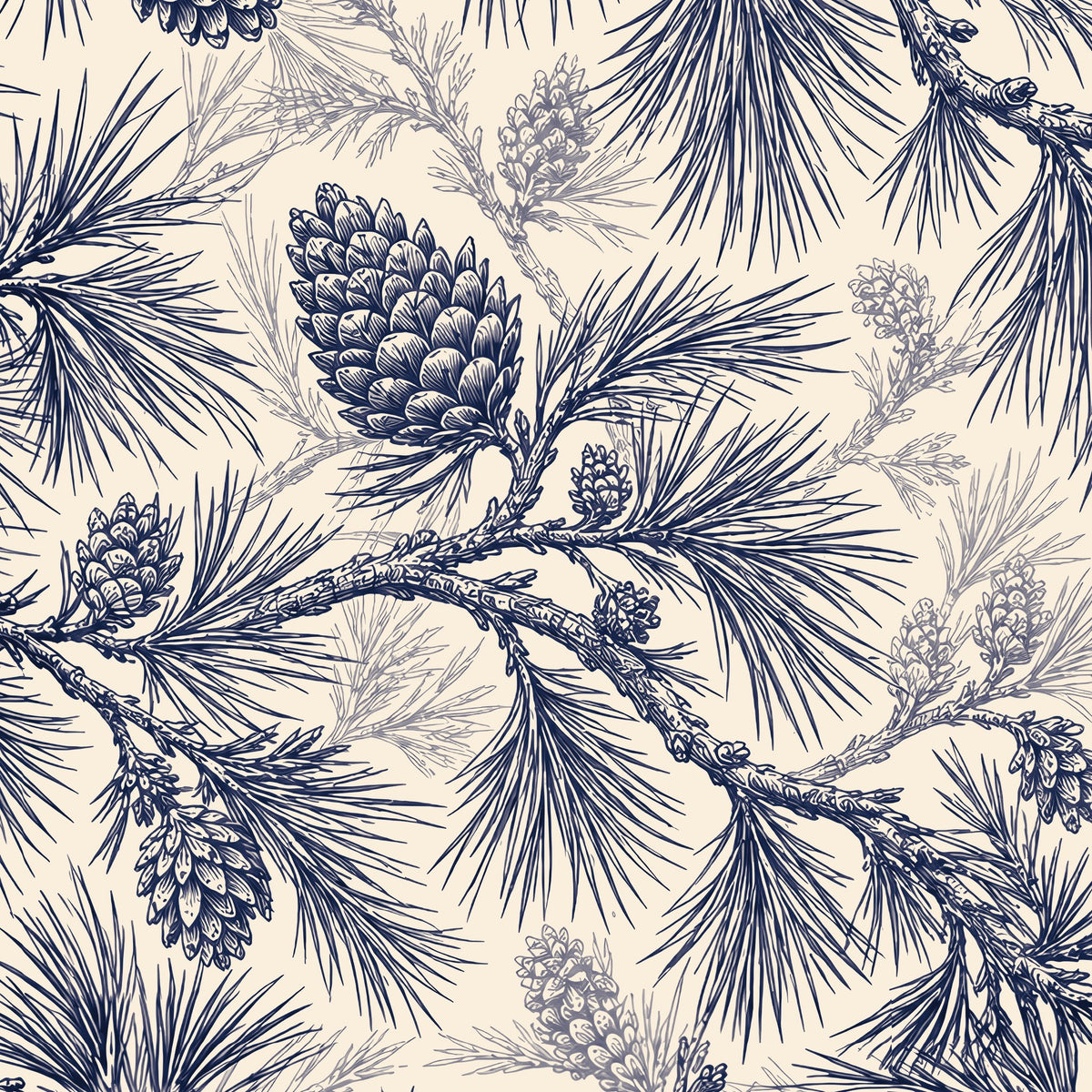 Pine Bough Christmas table runner print in navy on ivory