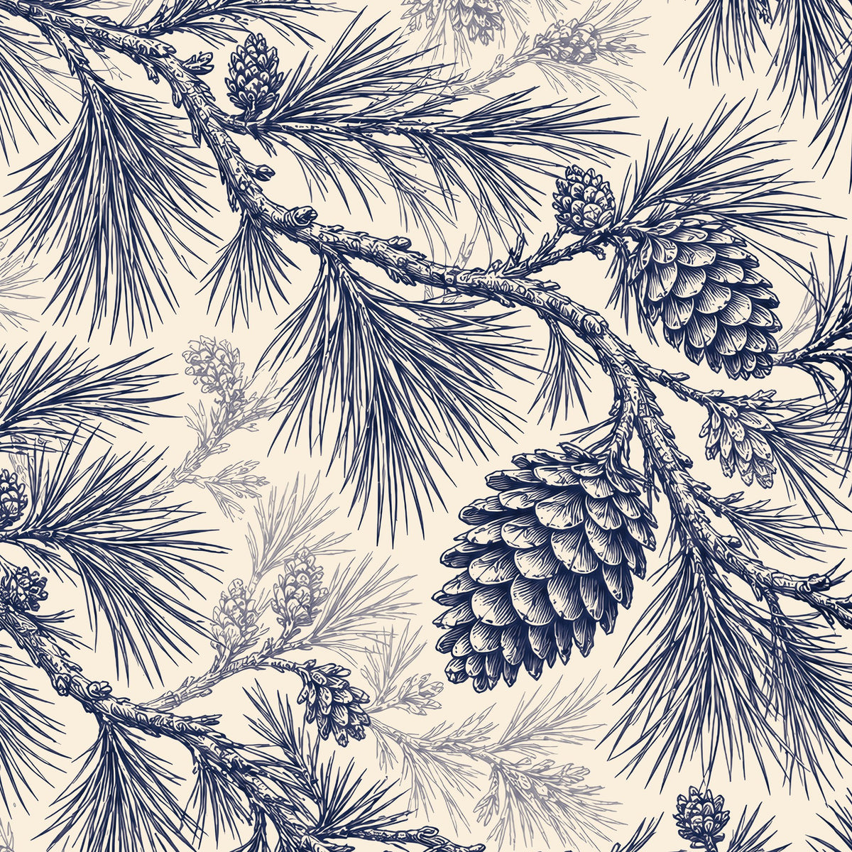 Pine Bough Christmas tablecloth print in navy on ivory