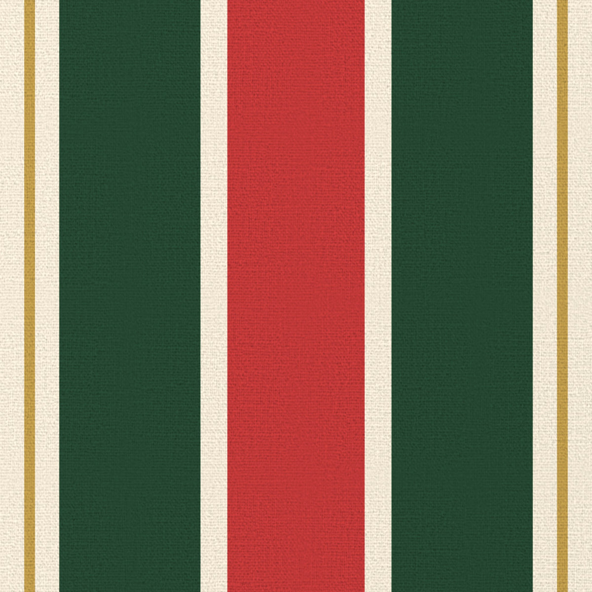Close-up of the Signature Stripe Christmas table runner print in red, green and burgundy on cotton, showing broad stripes