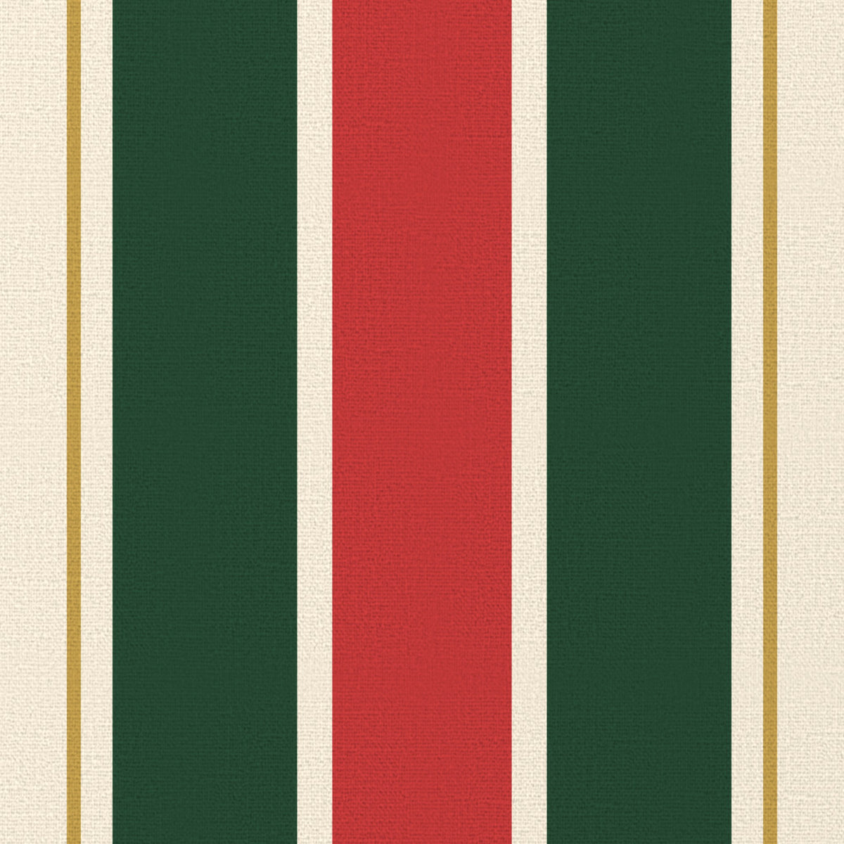 Close-up of the Signature Stripe Christmas tablecloth print in red, green and burgundy on cotton, showing broad stripes