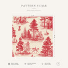 Red on ivory Fir Forest Toile Christmas napkin pattern scale, showing the full 44 cm by 44 cm design.