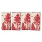 Fir Forest Toile Christmas napkins in red on ivory, set of four folded napkins showing the same tall fir tree
