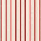 Close-up of the Ticking Stripe Christmas napkin print in red on ivory cotton, showing fine ticking stripes