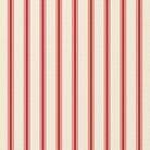 Close-up of the Ticking Stripe Christmas tablecloth print in red on ivory cotton, showing fine ticking stripes