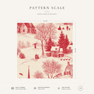 Red on ivory Village Toile Christmas napkin pattern scale, showing the full 44 cm by 44 cm design.