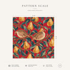 Red Partridge and Pear Christmas napkin pattern scale, showing the full 44 cm by 44 cm design.