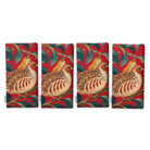 Red Partridge and Pear Christmas napkins, set of four, folded on white, showing the same partridge among pears