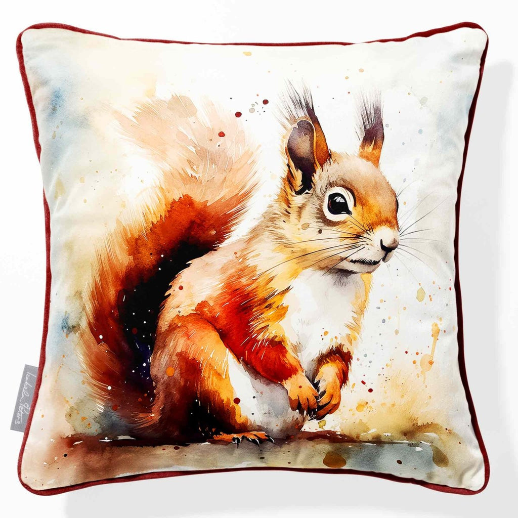 Red Squirrel | Sustainable Velvet Cushion - 40 x 40 cm Piped by Izabela Peters