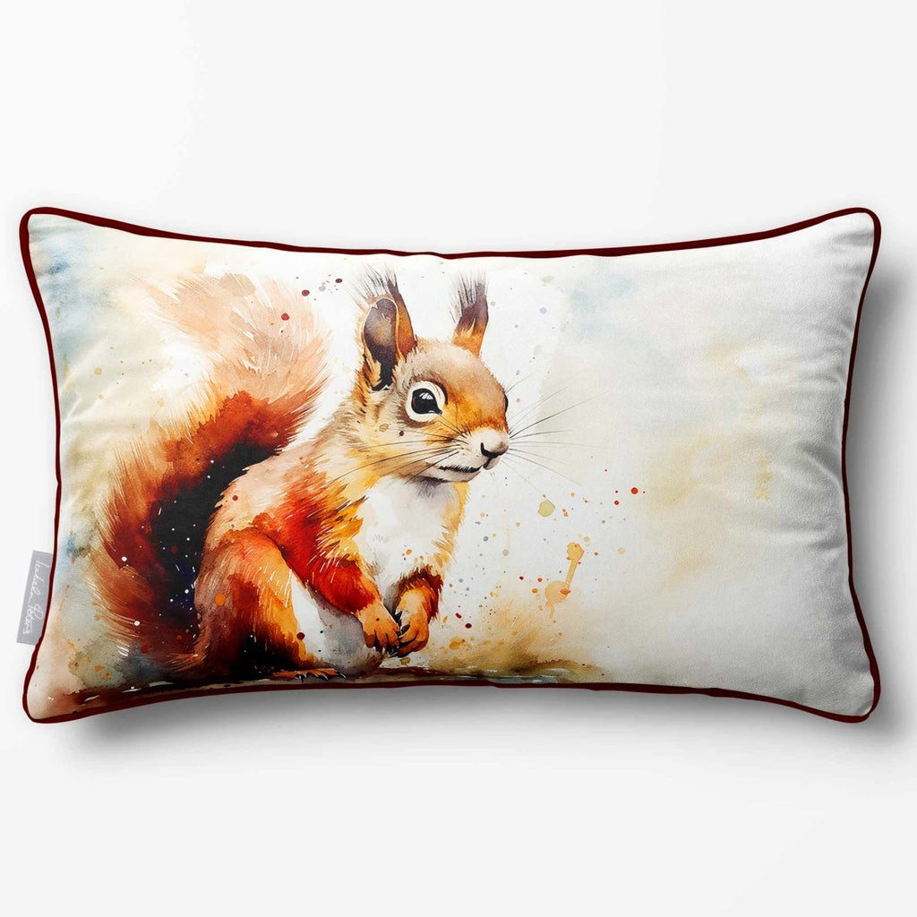 Red Squirrel | Sustainable Velvet Rectangle Cushion - 50 x 30 cm Piped by Izabela Peters