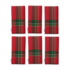 Red Tartan Christmas napkins, set of six, folded on white, showing the same tartan check